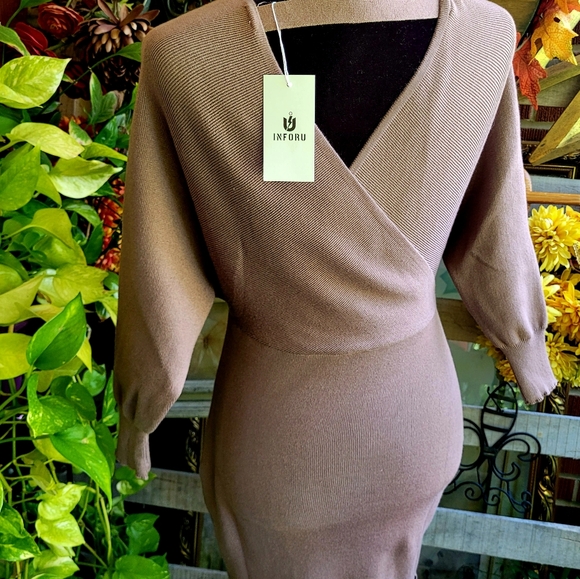 Inforu Women's V Neck Wrap Sweater Dress - Picture 4 of 13